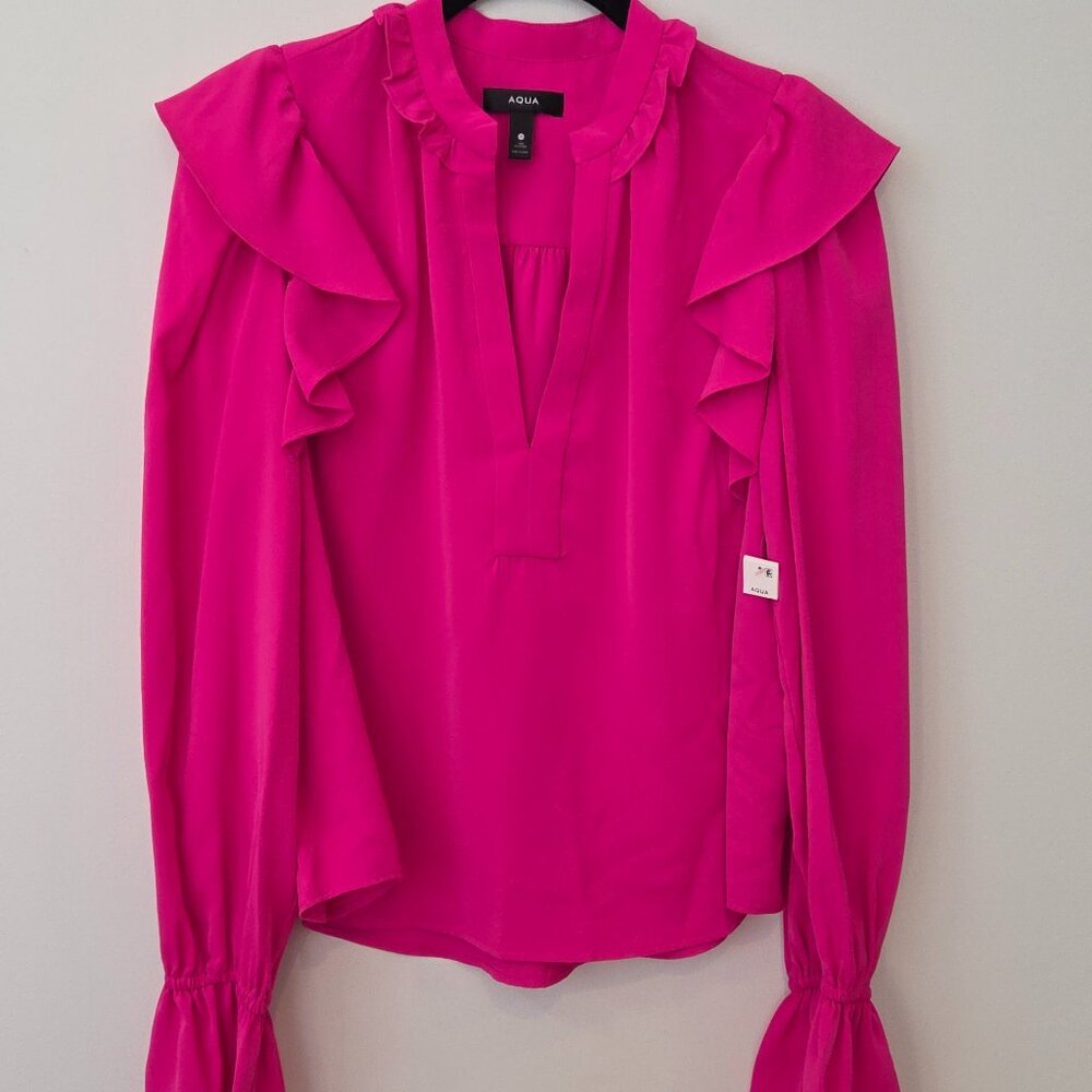 Aqua Fuchsia Ruffle Blouse Medium NWT